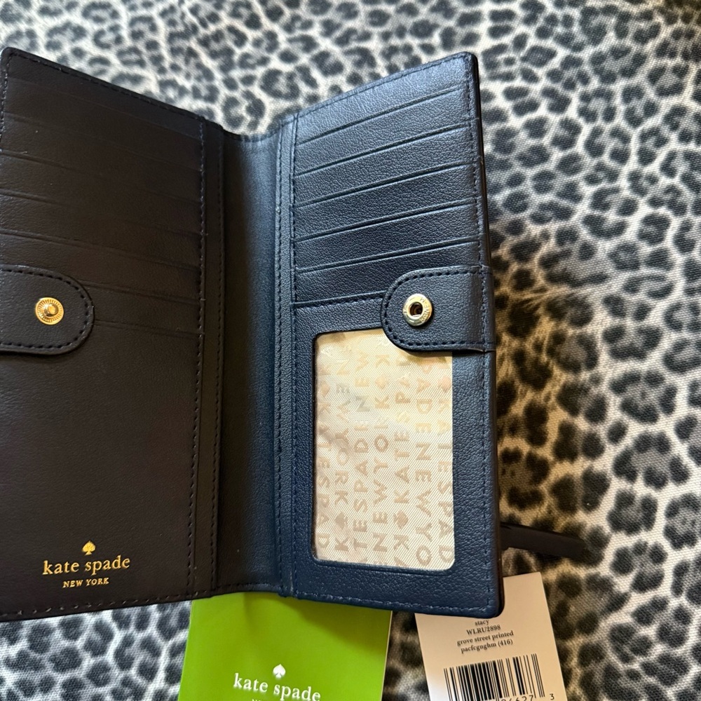 Kate Spade New York Stacy Grove Street Laether Blue Pacific Gingham Wallet - Picture 9 of 11